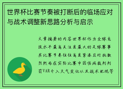 世界杯比赛节奏被打断后的临场应对与战术调整新思路分析与启示